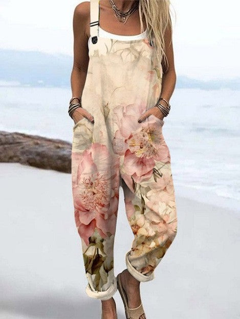 Vintage Floral Jumpsuit - Bekväm och Stilren för Varma Dagar