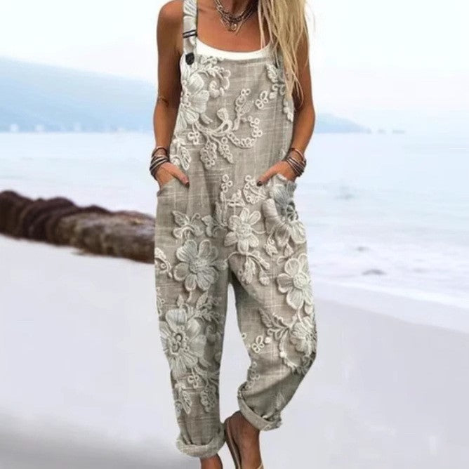 Vintage Floral Jumpsuit - Mjuk, Andningsbar Och Stilren För Varma Dagar