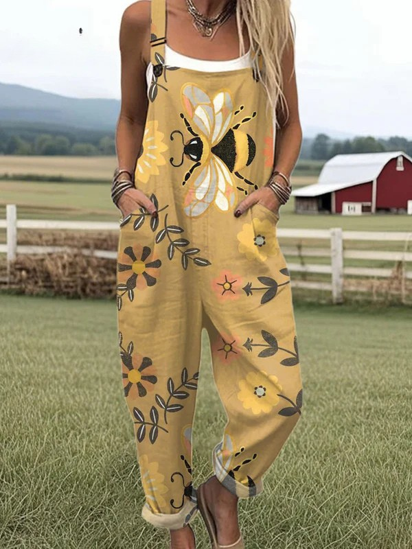 Vintage Floral Jumpsuit - enkel stil, brett benkomfort