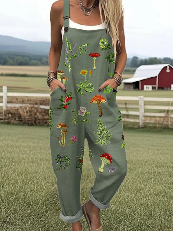 Women's Jumpsuit - Vintage Floral Design, Wide Leg Comfort & Style