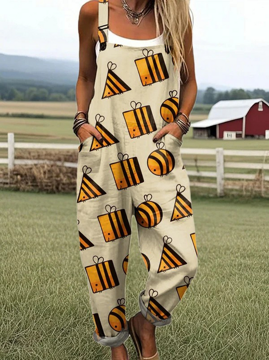 Kvinnors jumpsuit - bi konsttryck, brett ben, komfort hela dagen