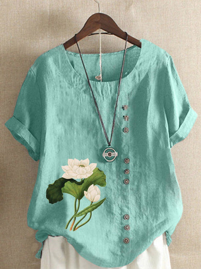 T Shirt - Bekväm Linne för Känslig Hud, Elegant Design med Knappar 2
