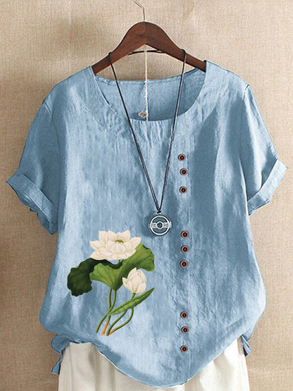 T Shirt - Bekväm Linne för Känslig Hud, Elegant Design med Knappar 4