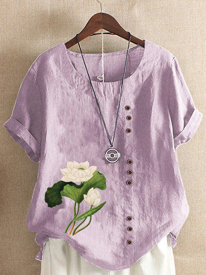 T Shirt - Bekväm Linne för Känslig Hud, Elegant Design med Knappar 1