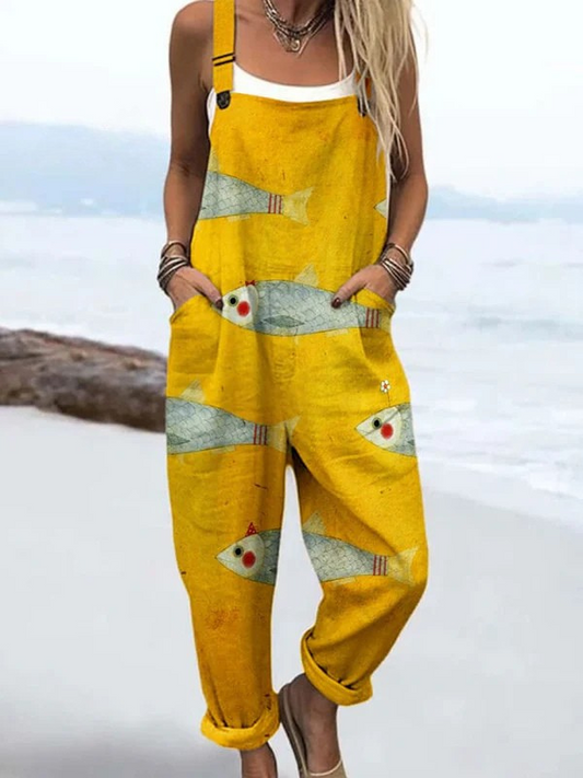 Vintage Fish Sardines Art Print Jumpsuit - enkel stil och komfort