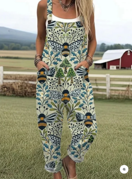 Vintage Floral Jumpsuit - Bekväm, Andningsbar & Stilren Design