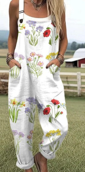 Vintage Floral Jumpsuit - Mjuk & Andningsbar För Varma Dagar